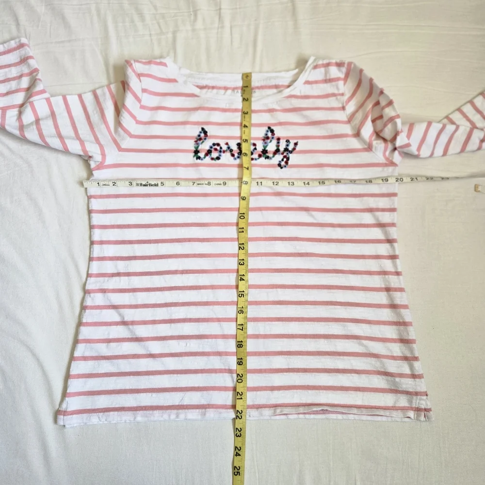 Talbots 'Lovely' Tee Shirt Top Pink Striped Embroidery 3/4 Sleeves Size L Petite - Picture 8 of 9